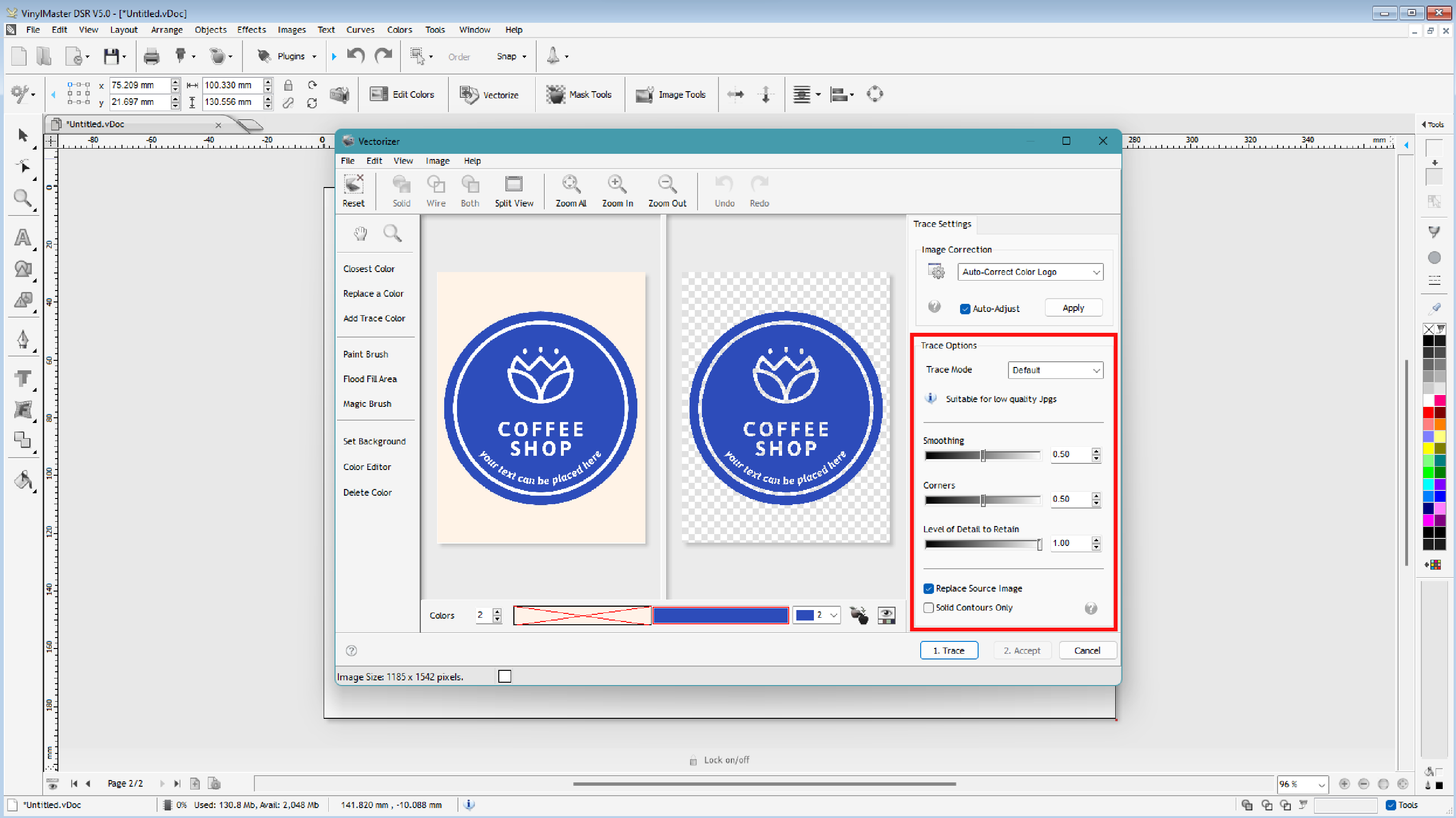 Trace Options – screenshot